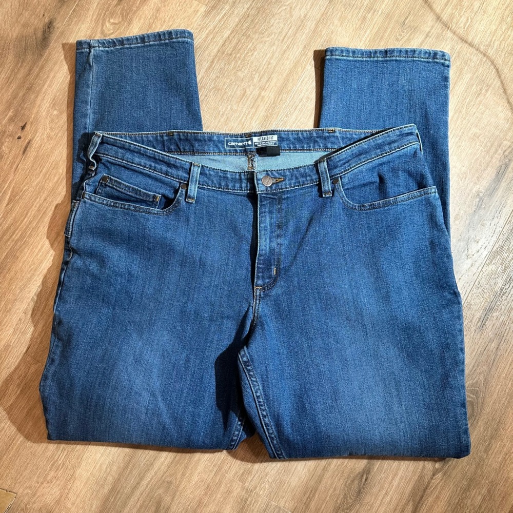 Carhartt Jeans Women 18 Tall Blue Relaxed Straight Leg Utility Workwear Denim - Picture 10 of 16
